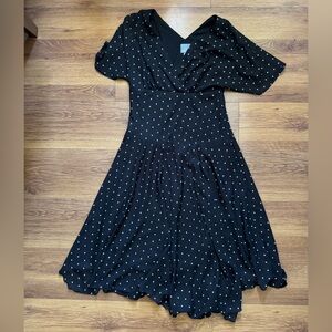 Rabbit Rabbit Rabbit Black Asymmetrical Dress with White Dots